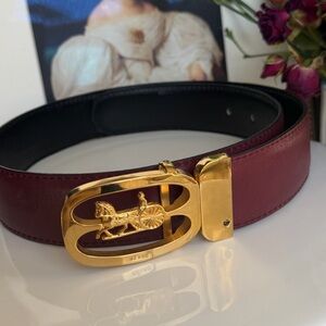 CELINE Vintage Carriage Burgandy Leather Belt